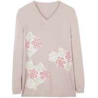 鄂尔多斯ERDOS [花海祥云系列]100%山羊绒V领提花装饰羊绒衫女士针织衫毛衣