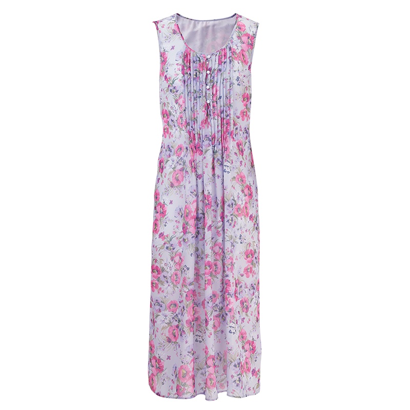 鄂尔多斯1980春夏精致印花无袖收腰女连衣裙