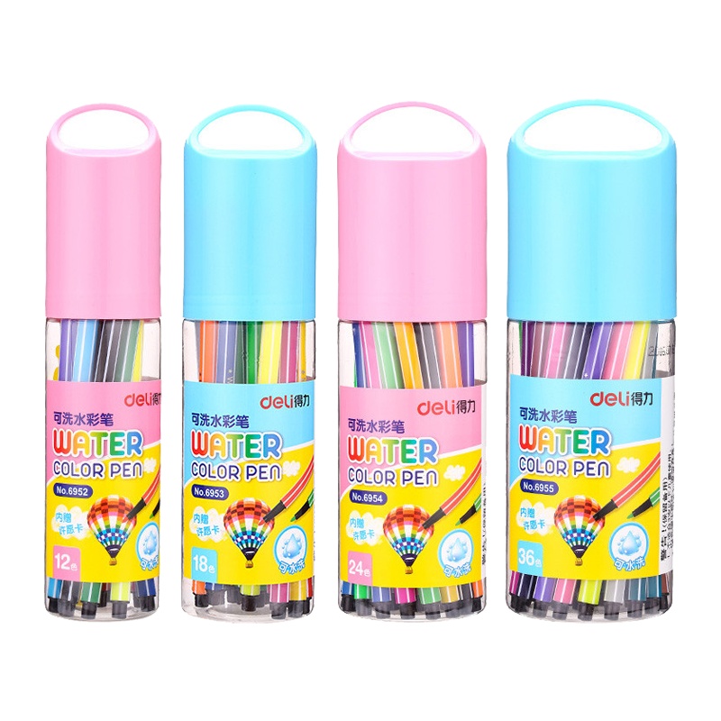 得力(deli)6955水彩笔36色 水溶性彩笔 手绘画笔 填色涂鸦笔 学生美术画笔 可水洗彩笔