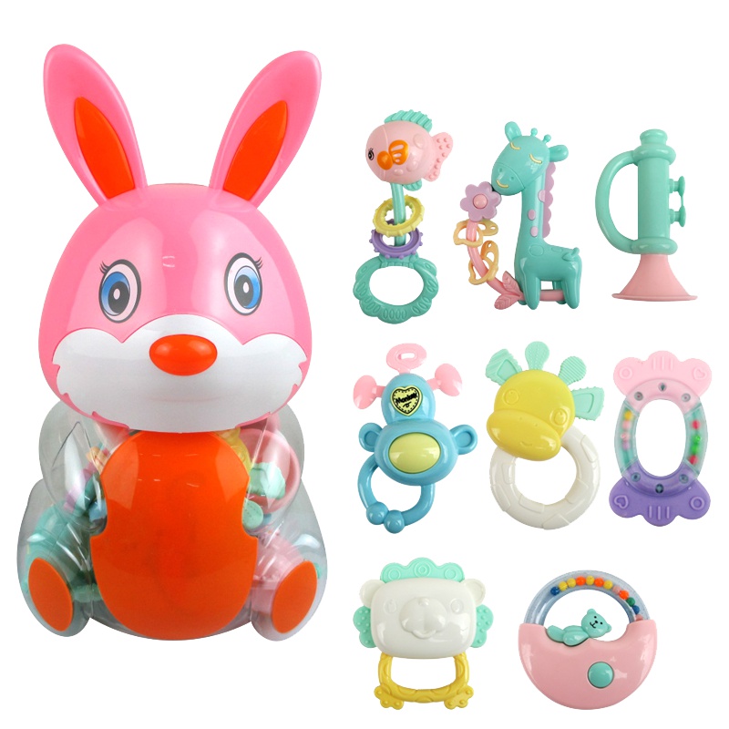 妮妮雅8只庄婴儿摇铃 兔子瓶 婴儿手摇铃玩具可水煮牙胶抓握益智0-1岁3-6-12个月新生宝宝