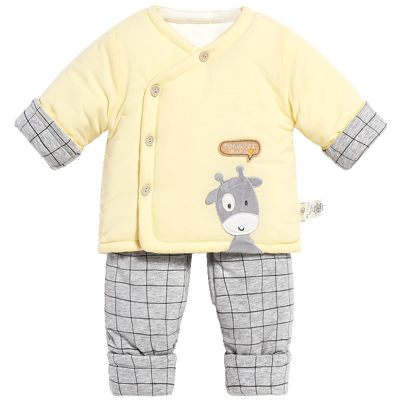 童泰TONGTAI婴儿冬季加厚偏开棉衣套装1-6个月宝宝儿童通用棉衣棉裤两件套66cm