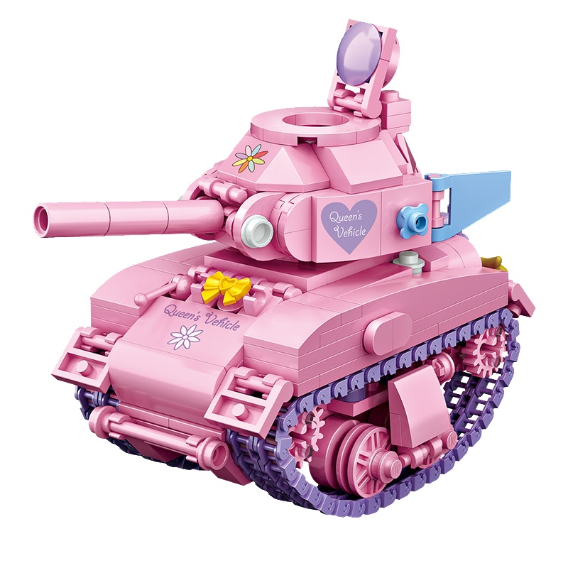 LOZ俐智军事迷你积木粉红色谢尔曼坦克立体拼装模型益智玩具1118
