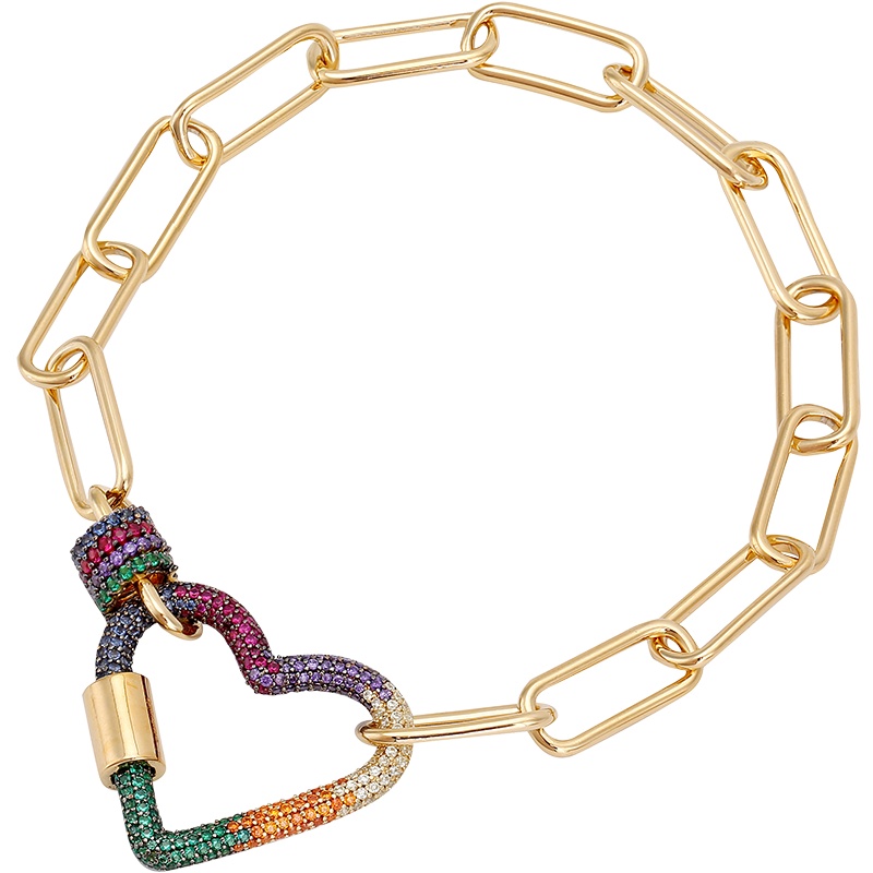新款APM MONACO手链女简约金黄色手镯轻奢彩虹心形锁链手环时尚饰品礼物送女友 AB4166MY