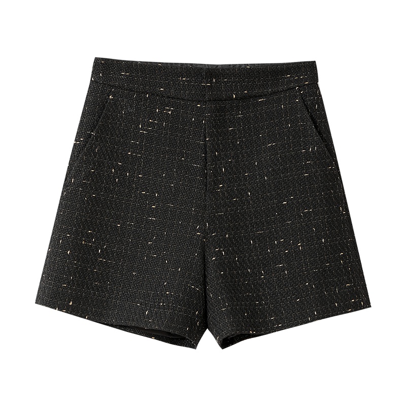 OSA黑色毛呢短裤女外穿阔腿靴裤2021年新款秋季高腰裤子显瘦百搭