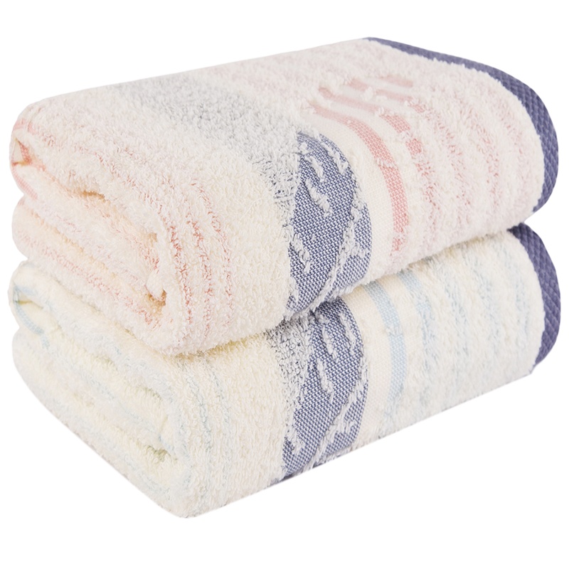 三利 毛巾家纺 纯棉提花羽毛洁面巾2条装 柔软吸水情侣毛巾 成人洗脸巾 两色组合