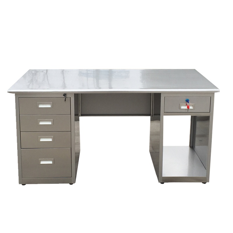 304不锈钢办公桌带1.2米三斗二门长方形加厚工作台