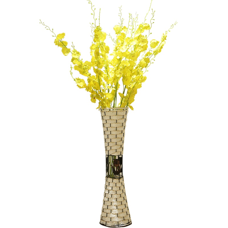 墨斗鱼 仿真花套装0307金色假花跳舞兰落地花瓶客厅摆件干花装饰摆件家居装饰品高仿真花绢花插花编织花篮