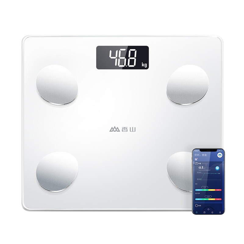 香山 云姿 智能体脂秤 电子秤 家用精准体重秤 人体秤 12项身体数据监测 蓝牙APP控制(皓白)电池款