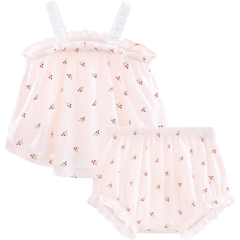 Aengbay 女宝宝吊带套装婴儿夏天薄款套装婴幼儿衣服女童公主洋气