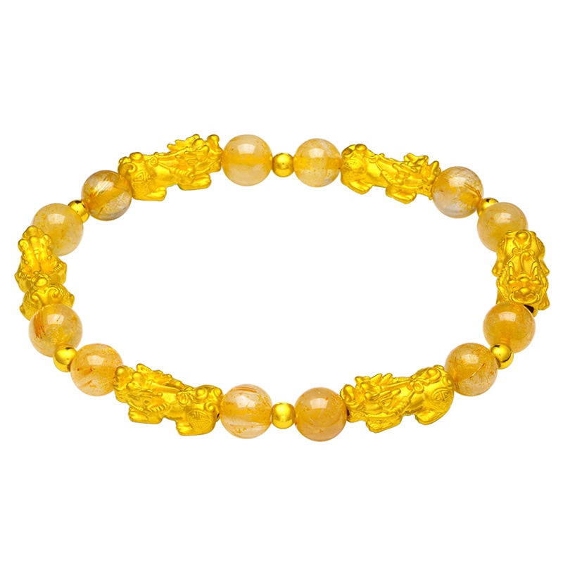 蒂蔻 六六大顺貔貅黄金手链女款本命年足金黄发晶路路通手串自戴生日礼物送女士