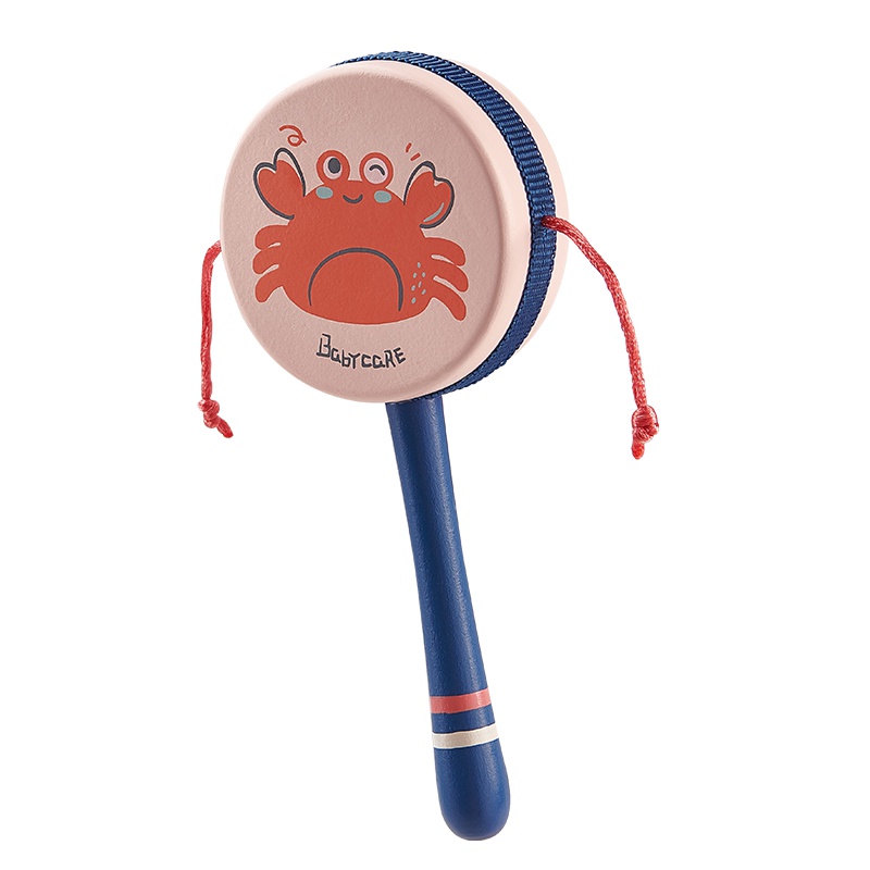 babycare婴儿拨浪鼓可啃咬传统木质0-1岁宝宝波浪鼓 手摇鼓玩具 珀尔里粉 7324