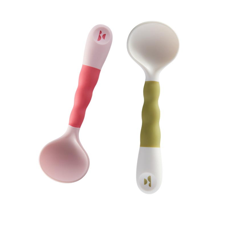 babycare宝宝学吃饭训练勺子喝汤弯头婴儿辅食勺自主进食儿童餐具[2支装]珀尔里粉&莫斯绿