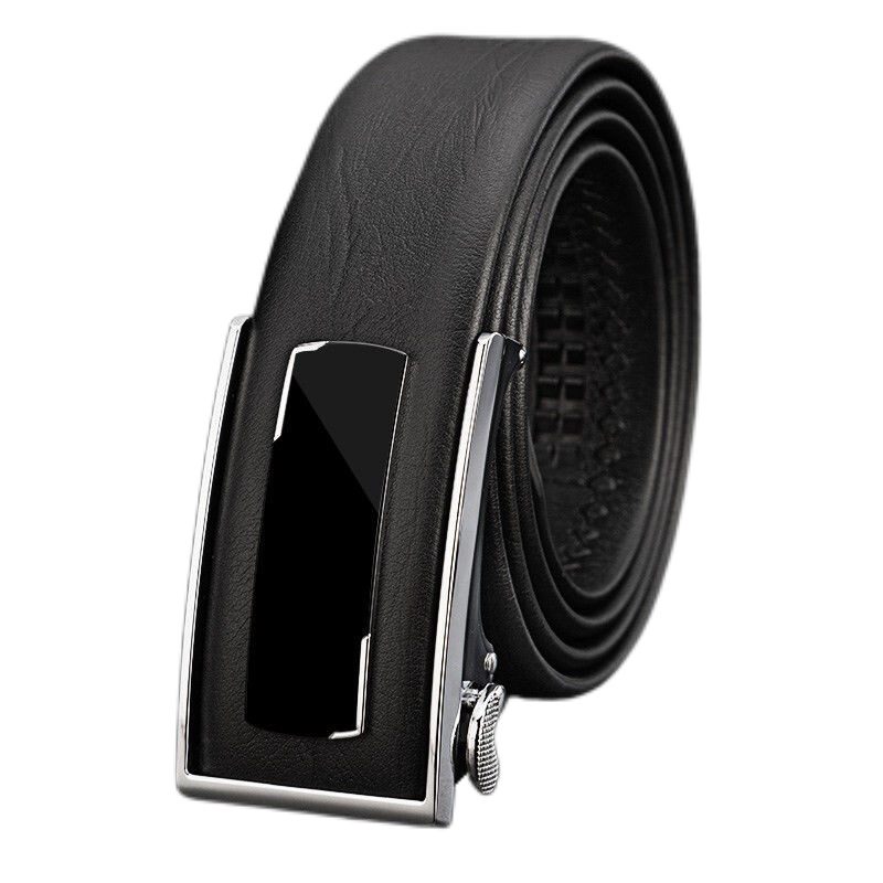 牛当家(CattleOWN)男士皮带牛皮自动扣头层牛皮腰带男青年中年不锈钢内穿裤带黑色7257