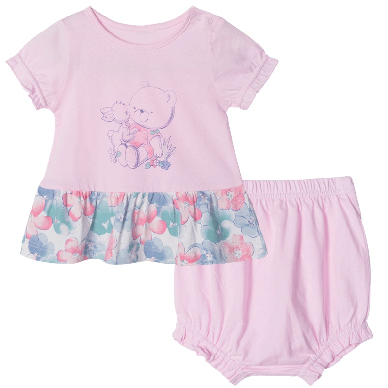 贝贝怡女宝纯棉短袖套装夏季儿童T恤短裤2件套192T319