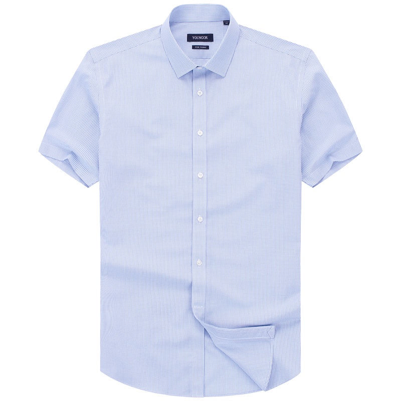 Youngor/雅戈尔夏季新品男士商务正装蓝色纯棉短袖衬衫174FFA