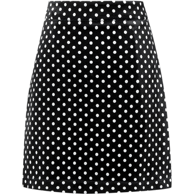 伊芙丽冬装新款复古波尔卡圆点丝绒A字裙半身裙短裙