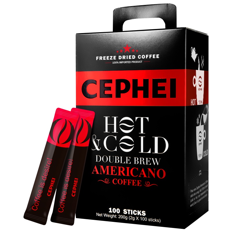 原装进口奢啡奢斐CEPHEI美式纯黑冻干速溶咖啡粉100条200g礼盒装