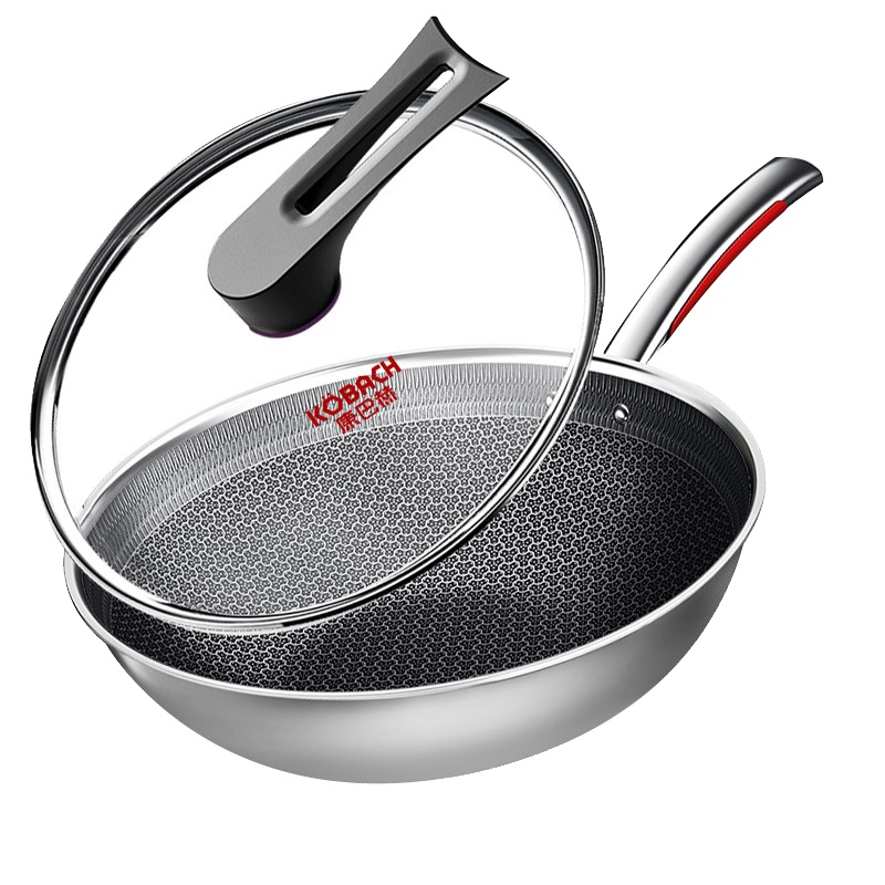 康巴赫第三代炒锅316L不锈钢炒锅少油烟不粘锅家用电磁炉燃气灶通用32cm