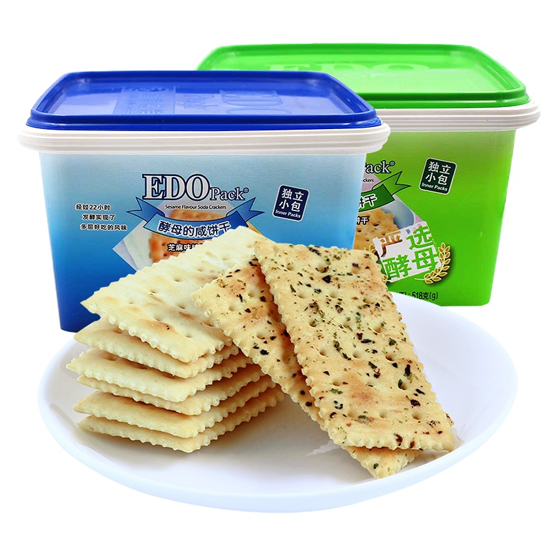 EDO Pack 芝麻海苔味苏打饼干518g*2盒装组合 咸味酵母梳打养胃孕妇零食休闲食品