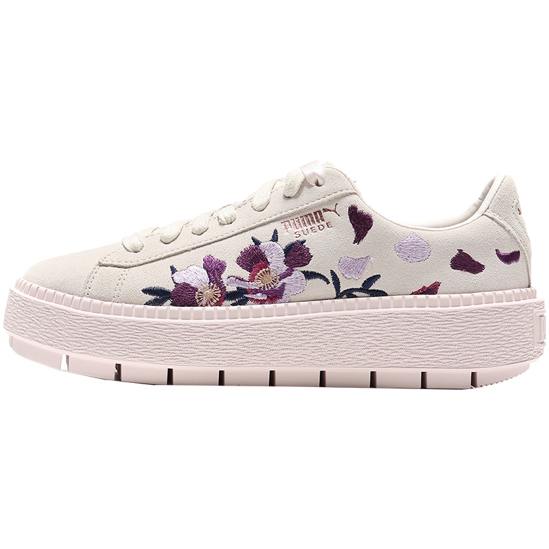 【自营】PUMA彪马板鞋女鞋休闲板鞋小花朵刺绣松糕鞋运动鞋367810 36781001米白色+紫色+粉红色
