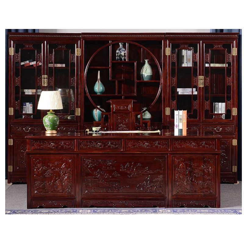 红木家具非洲红酸枝2.4米办公桌书柜三组合书桌实木书房家具特价