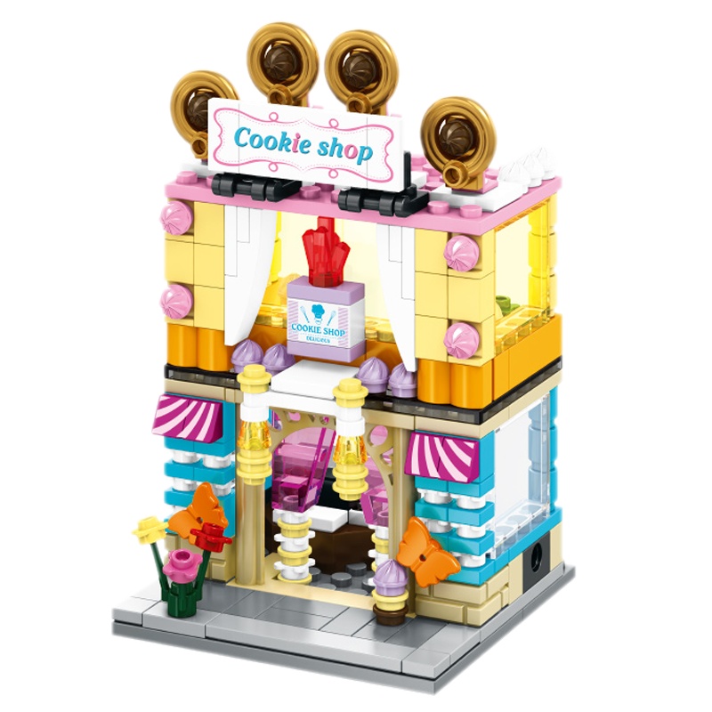 森宝灯光迷你街景积木益智拼插拼接兼容乐高积木儿童玩具灯光街景系列-曲奇店