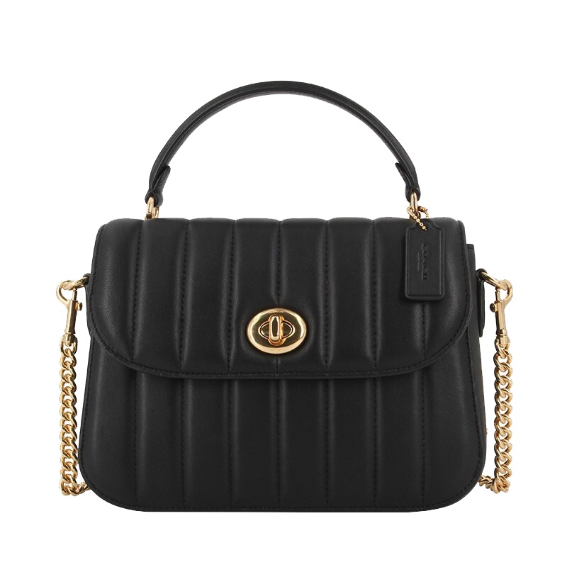 蔻驰 COACH 奢侈品 女士新款时尚黑色皮质中号手提单肩斜挎包 C1558 IMBLK