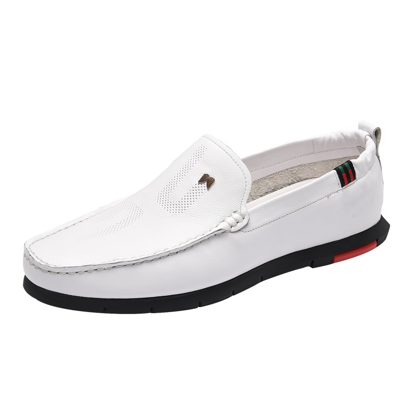 奥康男鞋夏季透气休闲皮鞋男士豆豆鞋软底潮流小白鞋