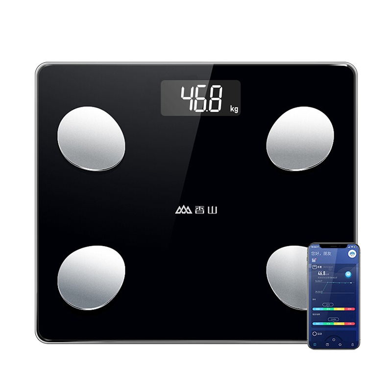 香山 云姿 智能体脂秤 电子秤 家用精准体重秤 人体秤 12项身体数据监测 蓝牙APP控制(炫黑)电池款