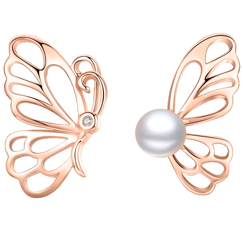 佰色传情纯银耳钉女淡水珍珠蝴蝶耳环气质韩国耳饰2019新款