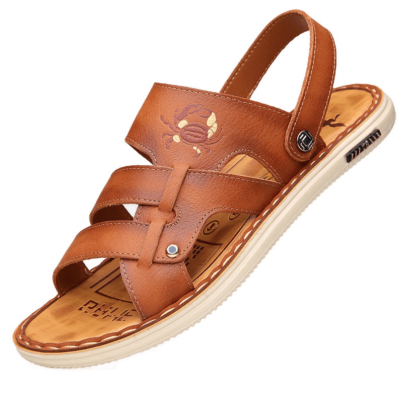 策乐(cele)夏季凉鞋男时尚沙滩鞋头层牛皮凉拖鞋露趾拖鞋男防滑耐磨男鞋橡胶底BC-020