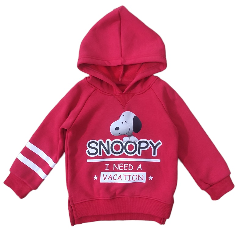 史努比(SNOOPY)儿童加绒连帽卫衣套头上衣红色黑色90-120