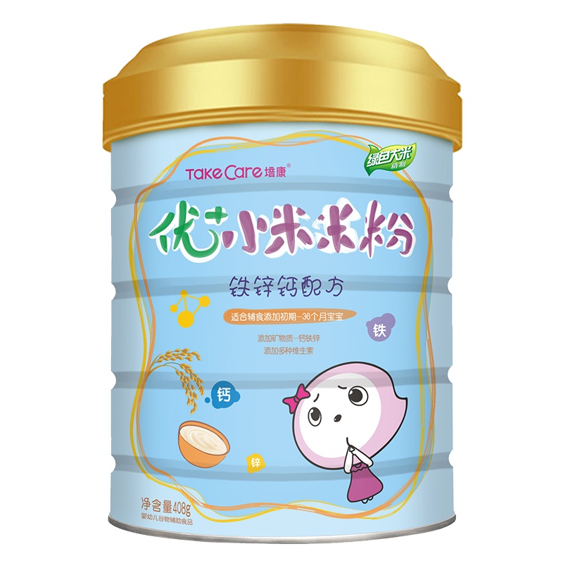培康(Take care)婴儿小米米粉宝宝铁锌钙米糊婴幼儿营养辅食桶装408g
