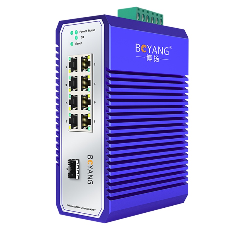 博扬 工业级管理型POE交换机 1光8电千兆SFP 导轨式VLAN以太网光纤交换机 含电源不含模块BY-ISMQ1081