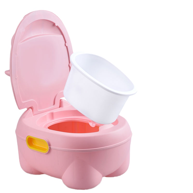 [升级版]小猪坐便器男孩儿童马桶 1-6岁加厚大号女婴儿宝宝便 3D立体小猪-蓝色款 PU垫款坐便器+刷子+100垃圾袋