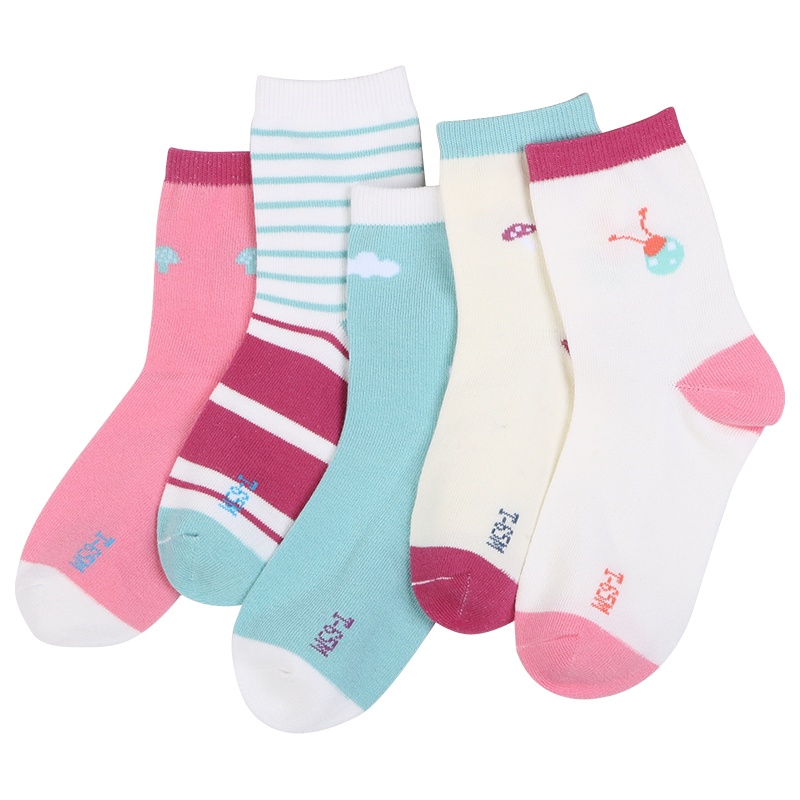 红豆(HODO)2019年夏季A类棉质居家儿童短袜其他学生宝宝四季女童儿童袜子5双装