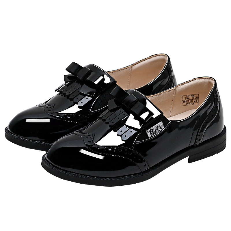 芭比童鞋儿童皮鞋女学生黑色皮鞋2019新款春秋大童单鞋女童公主鞋
