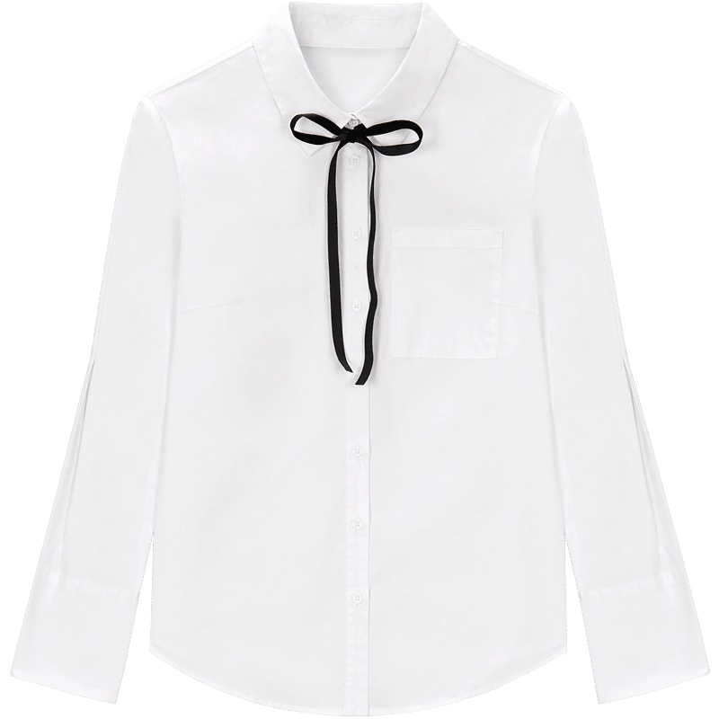 爱居兔春装2019女装 撞色蝴蝶结系带长袖休闲衬衫