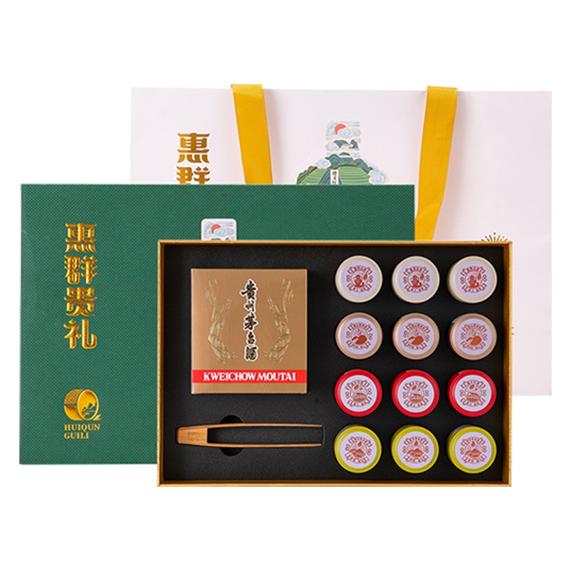 茅台 惠群贵礼 53度酱香型白酒 飞天50ml*2瓶+12罐茶叶 礼盒装