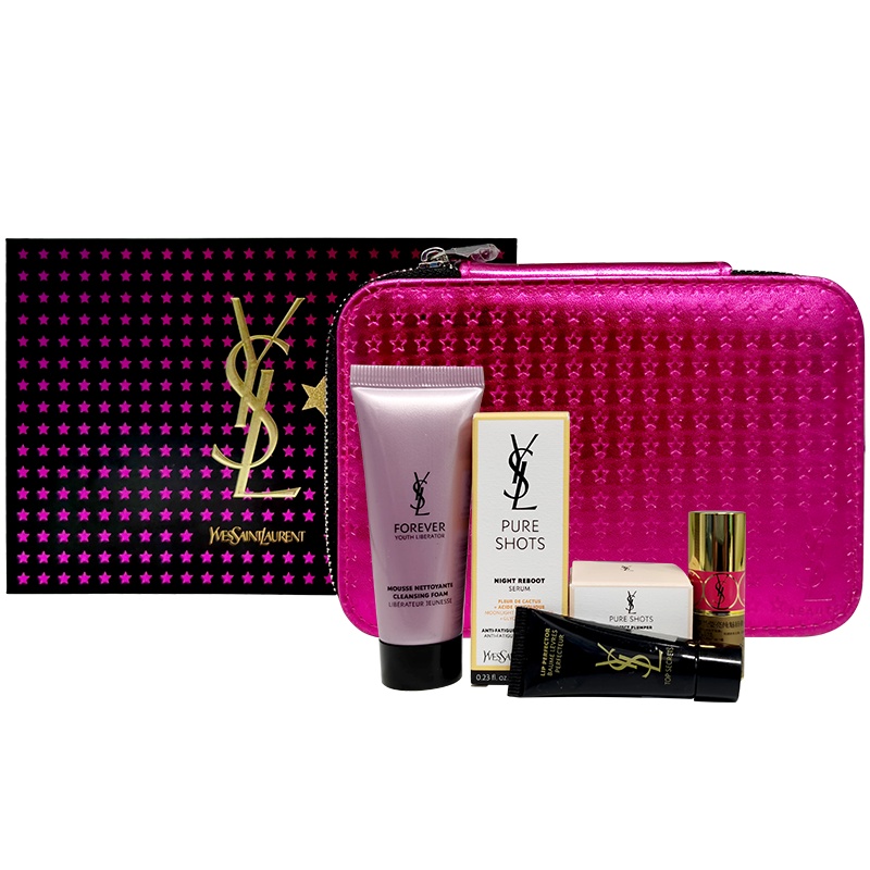 圣罗兰妍活护肤礼盒（焕肤精华液7ml+青春面霜7ml+洁面霜20ml+唇部精华霜3ml+纯魅唇膏1.6g 49+化妆包）