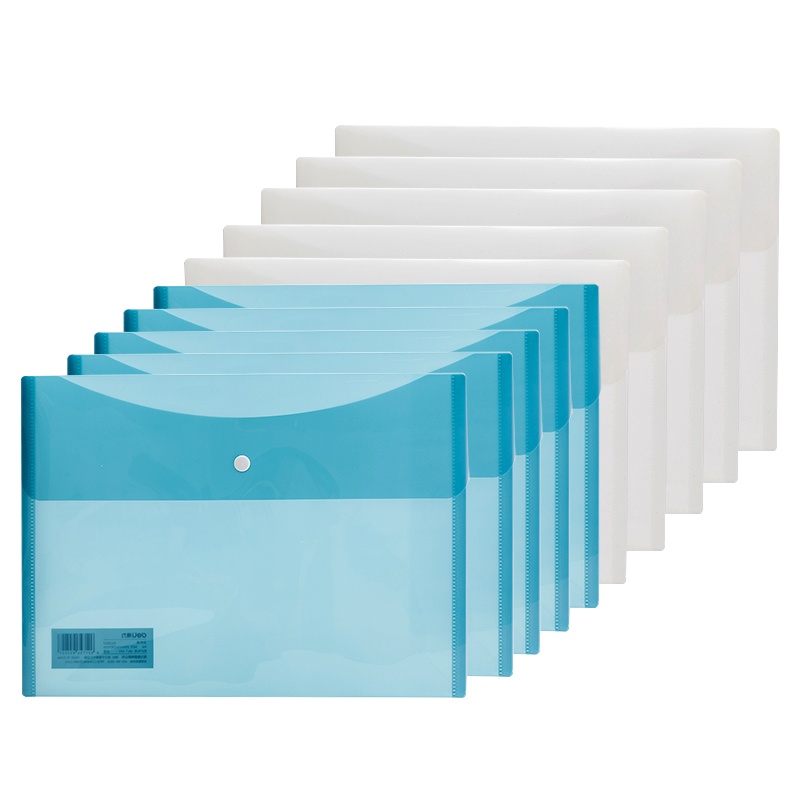 得力(deli)5522横式按扣文件袋资料袋10个/包 2包 颜色随机 A4透明文件袋档案袋纽扣公文袋 文件套/文件袋