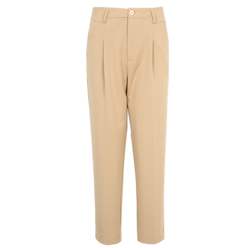 晚白2021春季新品简约纯色通勤百搭高腰常规直筒裤休闲裤西裤女