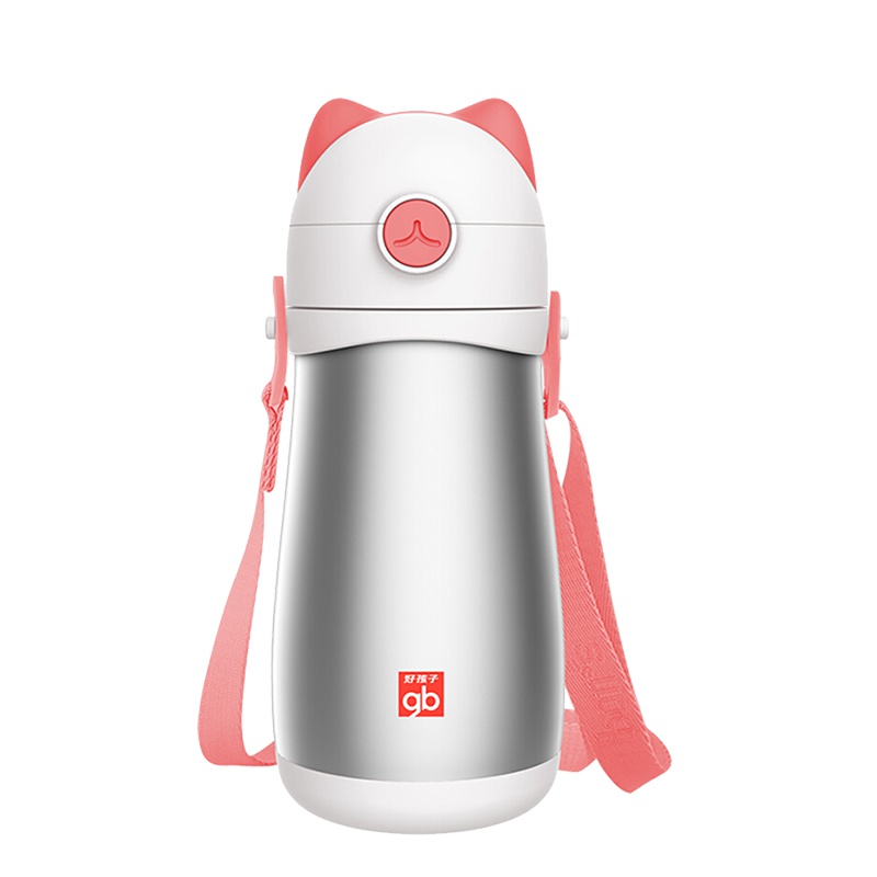 好孩子儿童保温杯宝宝学饮杯训练水杯喝水杯弹跳吸嘴吸管带手柄 猫咪系列 350ml 红色