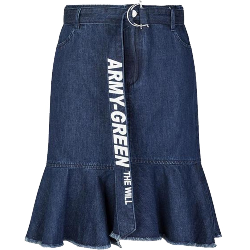 【热卖】牛仔裙半身裙拼接鱼尾拉夏贝尔2018新款高腰显瘦不规则包臀短裙女10016090