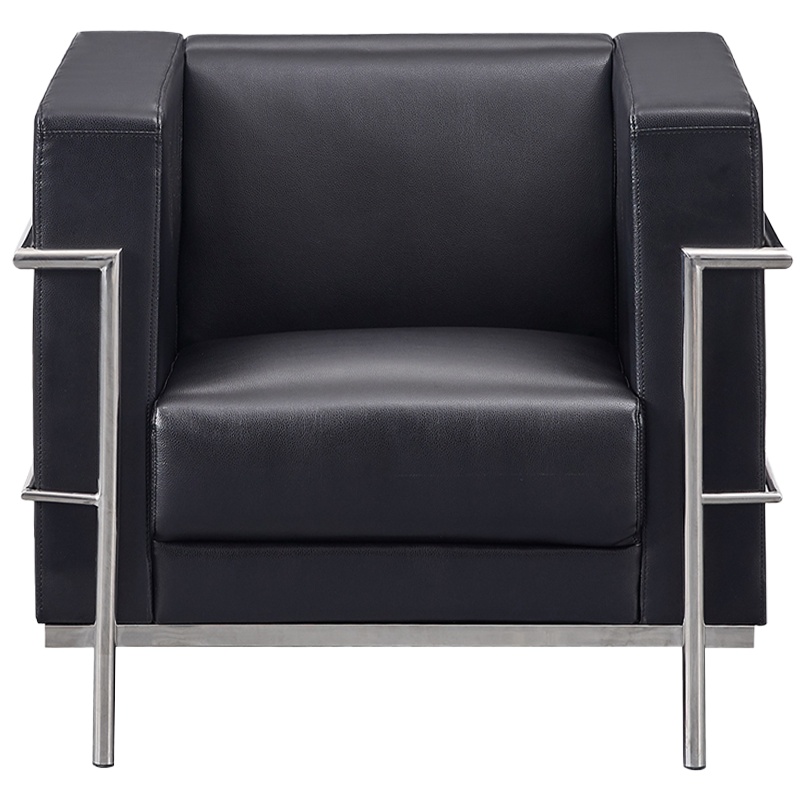 [理政]办公沙发 办公沙发组合 现代简约单人会客商务沙发 接待沙发 三人位沙发 黑色西皮