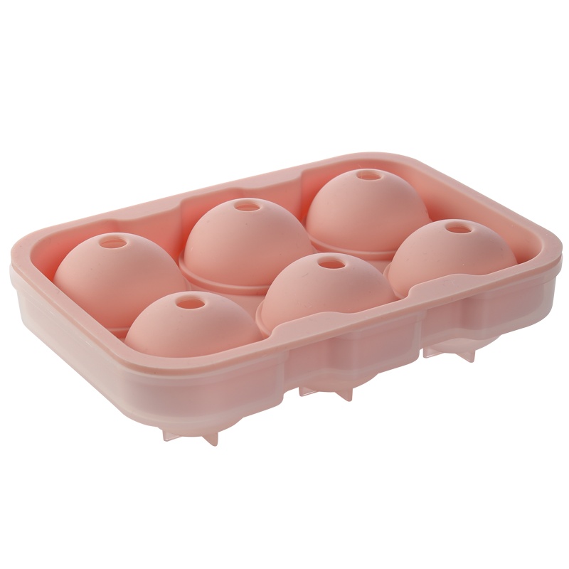 威士忌冰球制作器大冰块模具硅胶冰格球形冻冰块盒制冰盒圆球圆形大号[六格粉色]