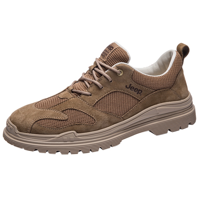 JEEP/吉普2019新款男鞋夏季潮流透气网面鞋男士休闲真皮复古板鞋