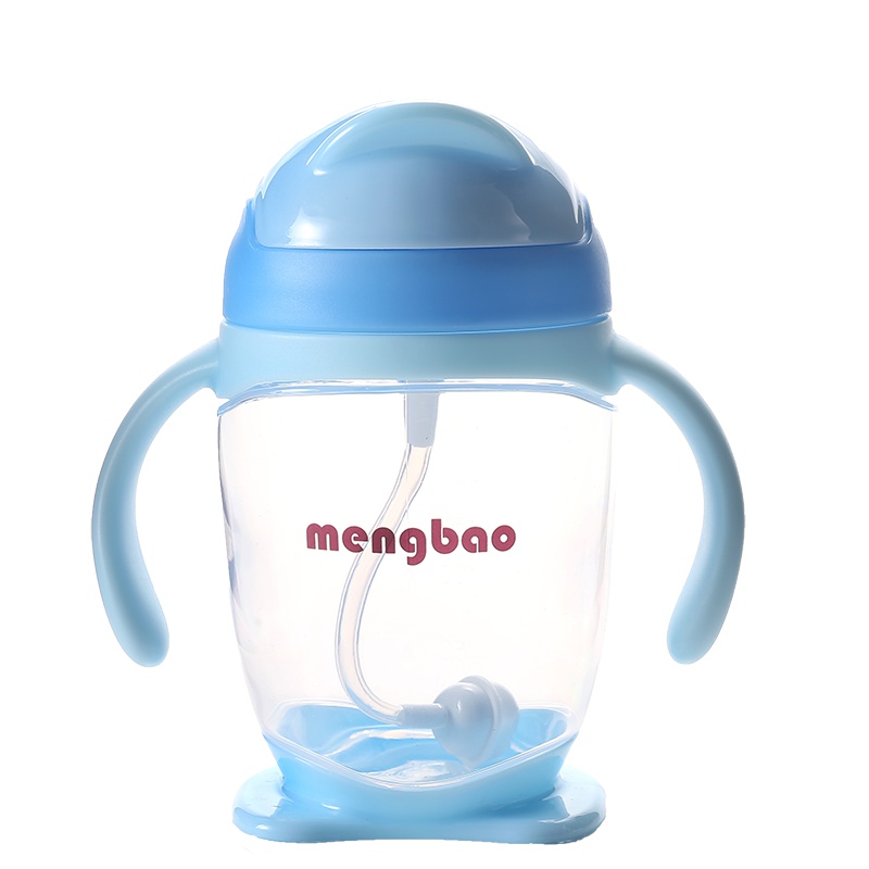盟宝婴儿水杯水壶 带手柄吸管杯 防漏360度学饮杯 兰色300ML
