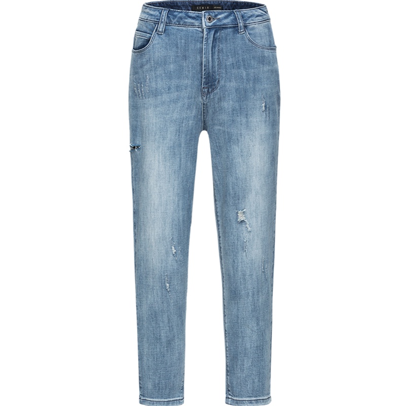 Semir森马牛仔裤女2019春秋新款弹力小锥九分裤复古破洞女生休闲裤子