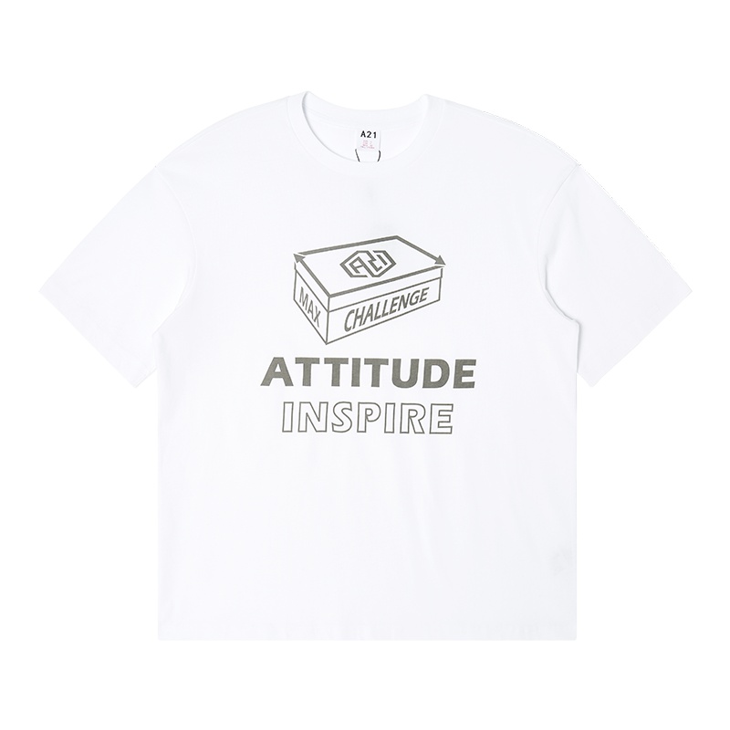 A21夏季2021新款男装 针织宽松圆领落肩短袖T恤衫男士百搭潮上衣